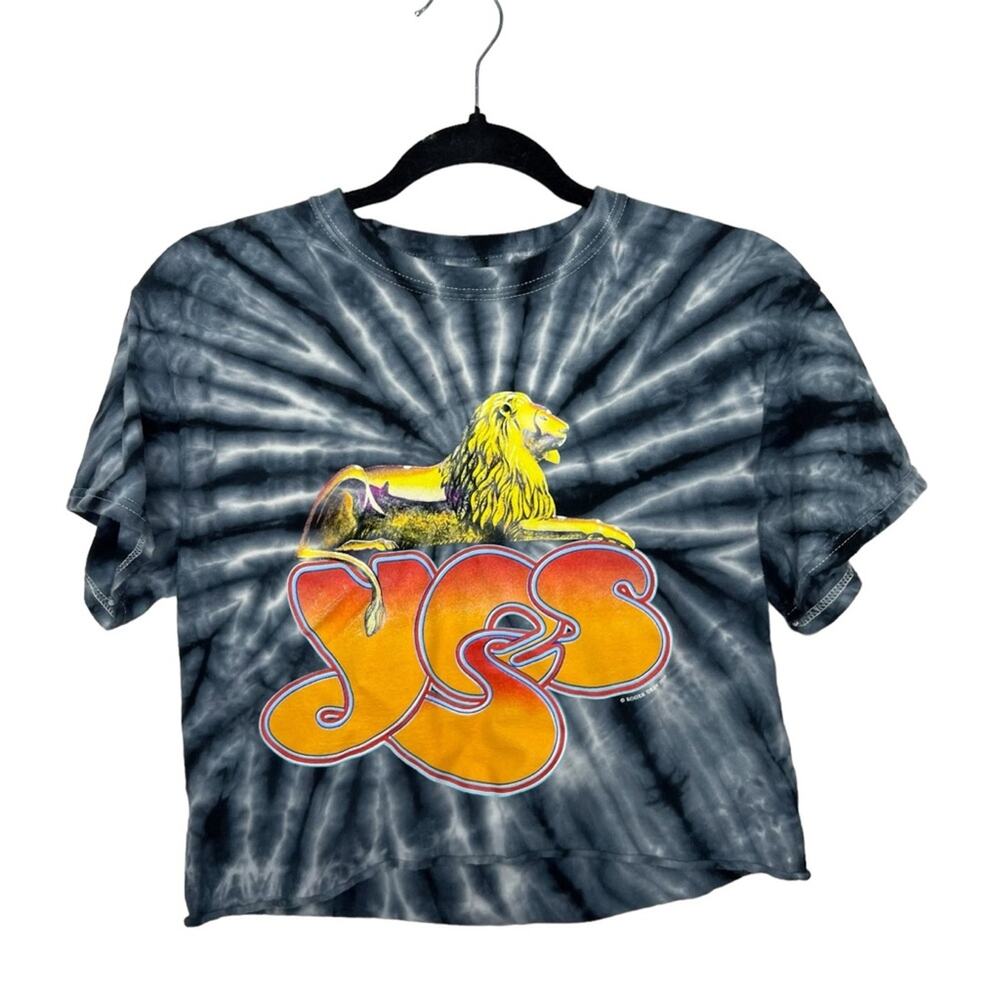 GILDAN / YES Royal Affair 2019 tour cropped gray black tie dye band tee / S